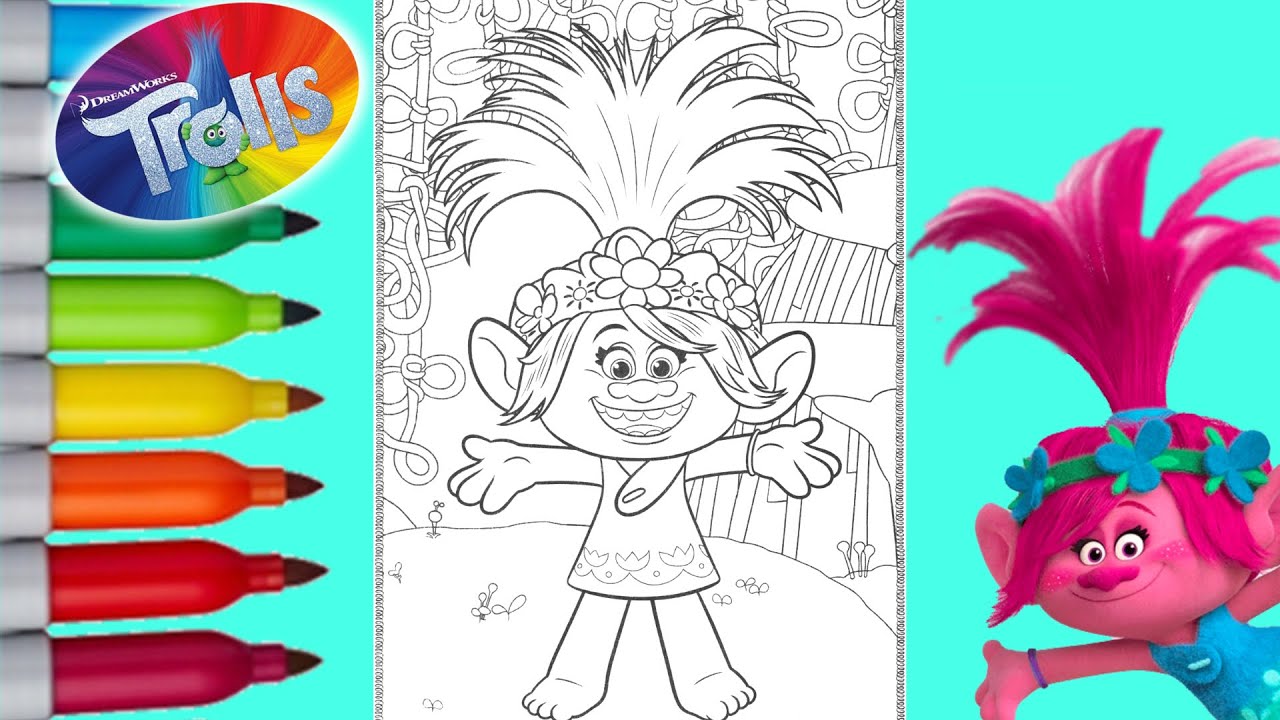 Coloring trolls poppy happy poppy coloring page