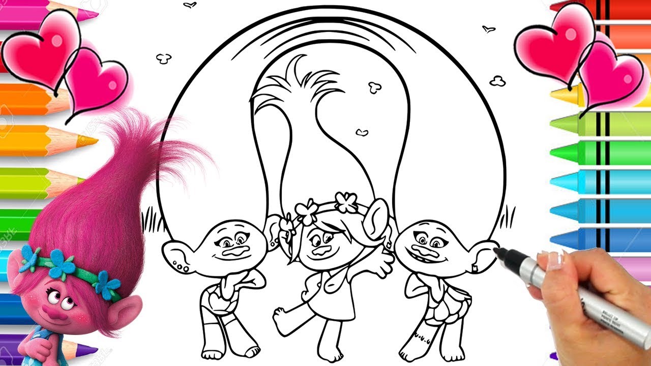 Princess poppy and friends satin and chenille trolls coloring page dreamworks trolls coloring book