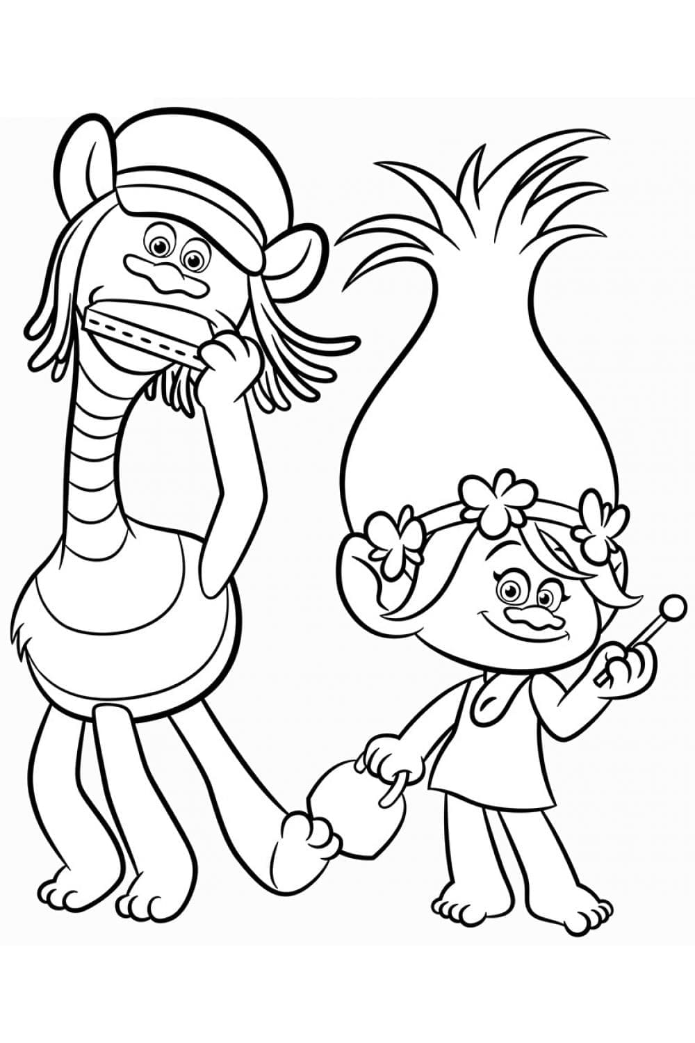 Cooper and poppy from trolls coloring page