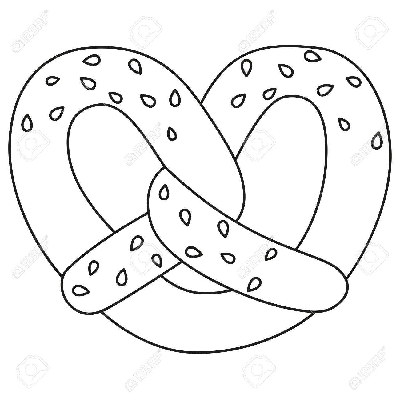 Line art black and white pretzel with sesame seed coloring book page for adults and kids oktoberfest festival themed vector illustration for icon sticker badge certificate or ad banner decoration royalty free