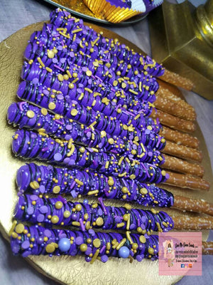 Royal purple princess theme chocolate covered dipped pretzel rods purp â give me glam events creations