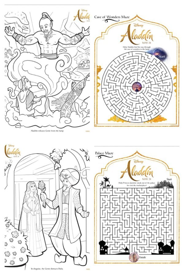 Aladdin coloring pages activity sheets â