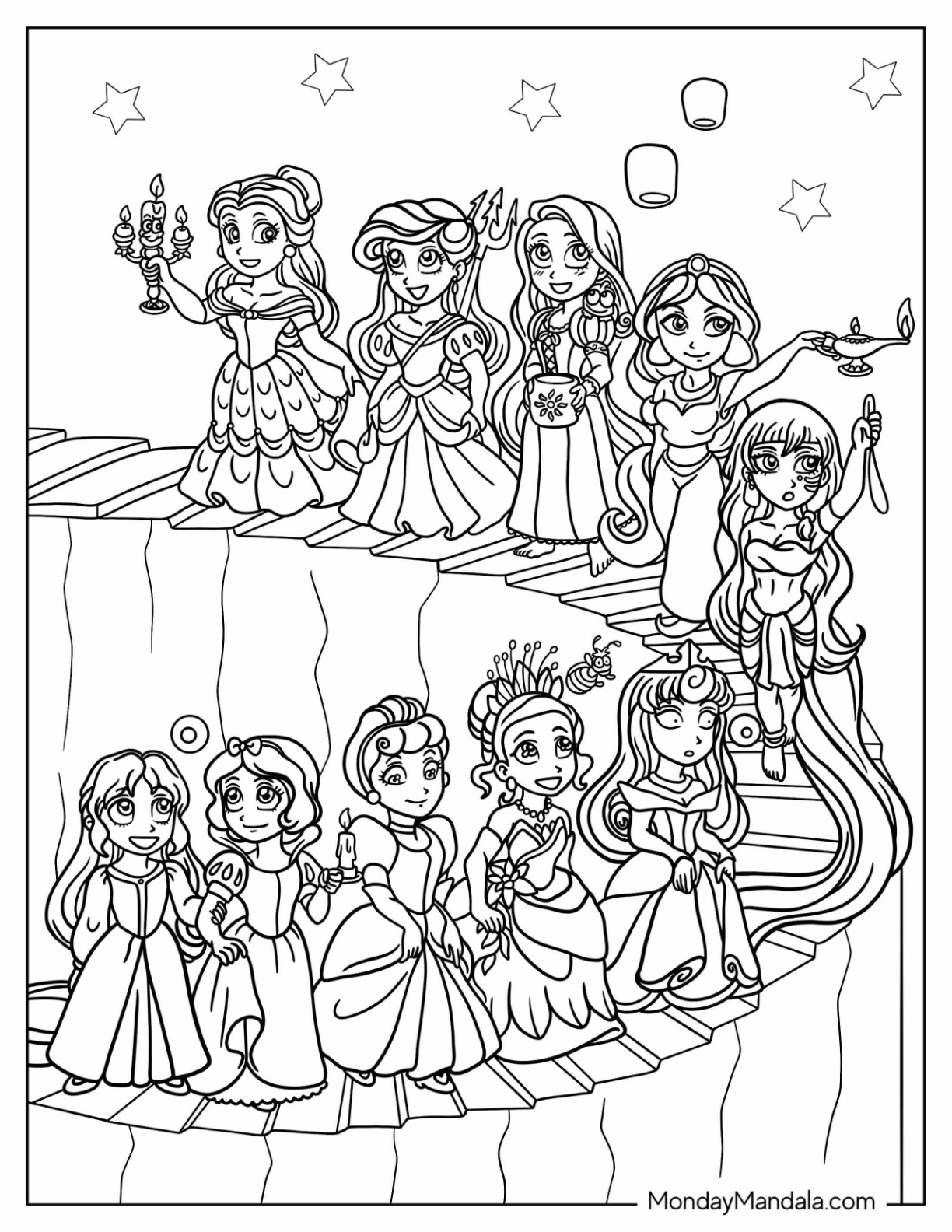 Disney princess coloring pages free pdf printables