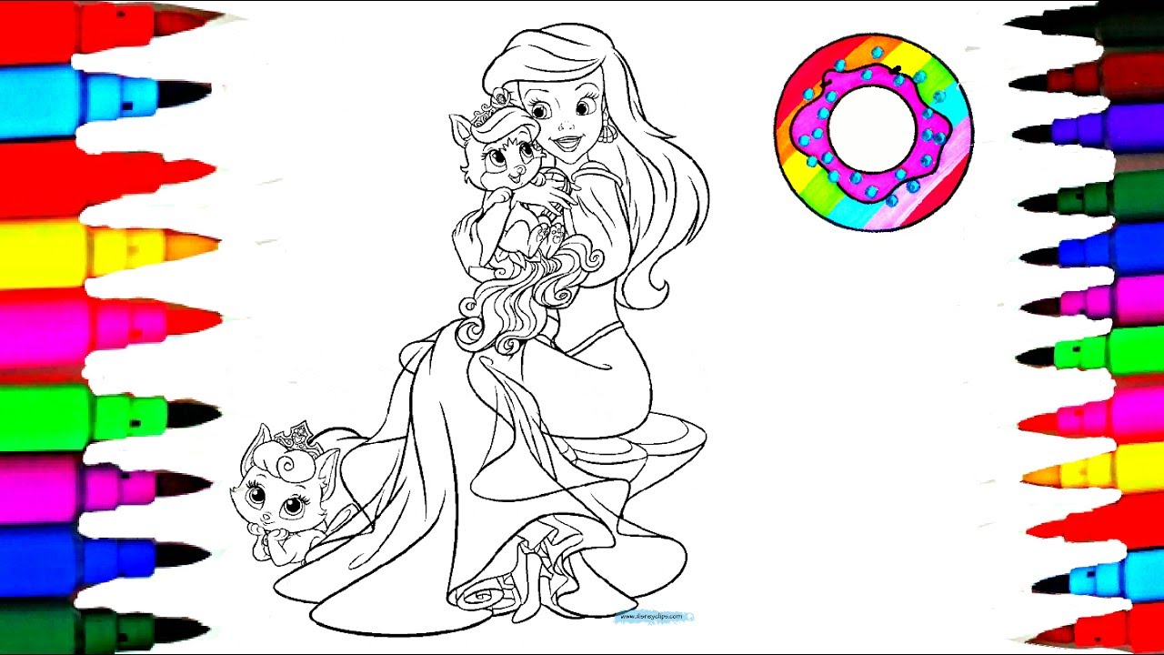 Disney princess ariel pet coloring pages l coloring markers videos for children learn colors