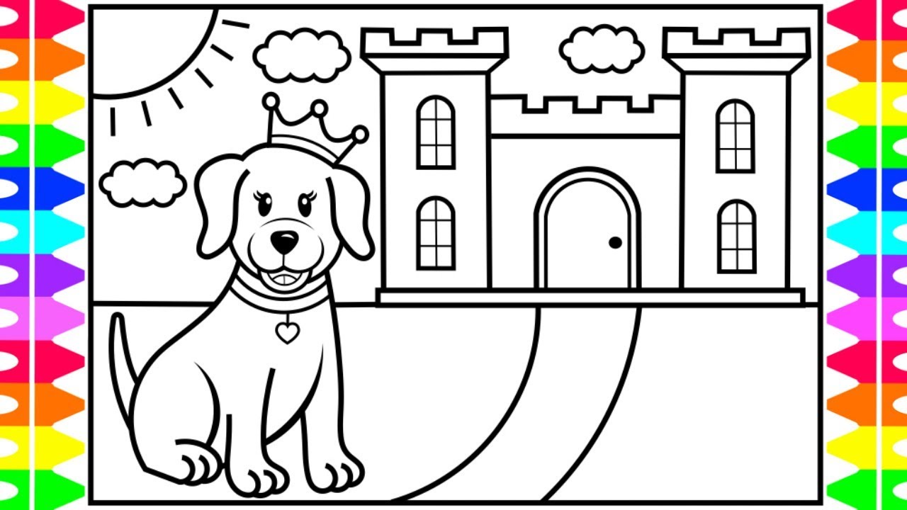 How to draw a princess puppy for kids ðððððprincess puppy drawing and coloring page for kids