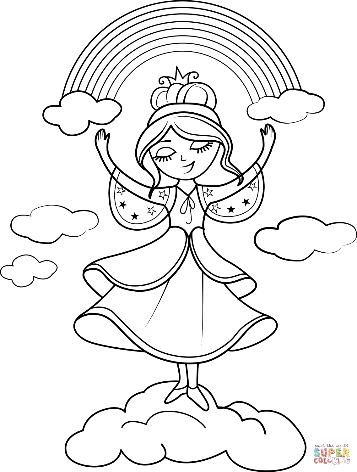 Rainbow princess coloring page free printable coloring pages