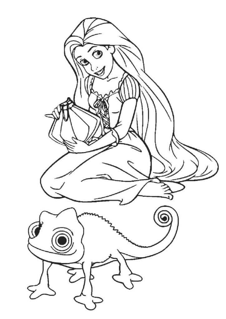 Princess rapunzel and chameleon pascal coloring page