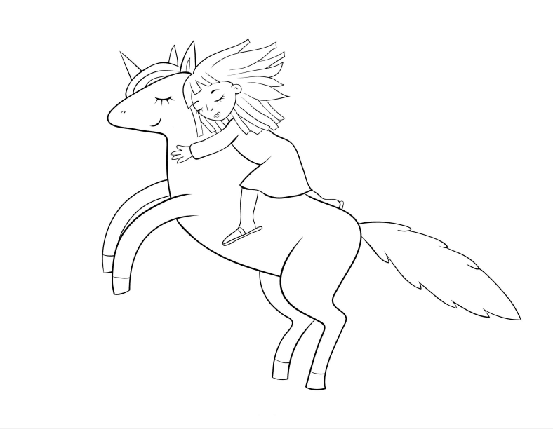 Princess riding a unicorn coloring page