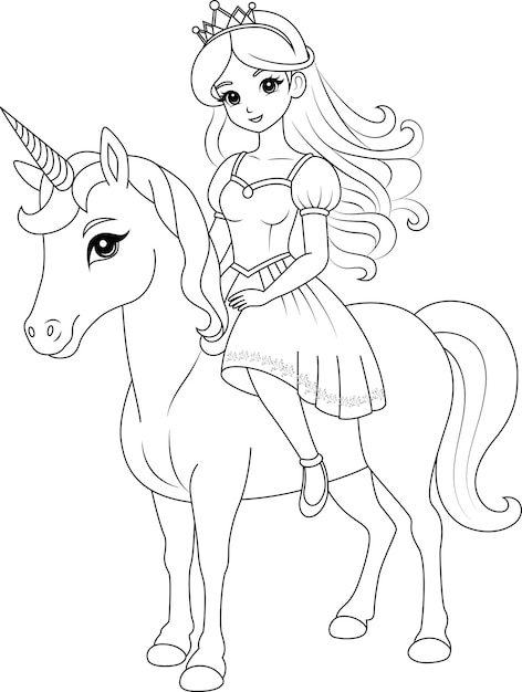 Premium vector coloring page chibi princess riding a magical unicorn