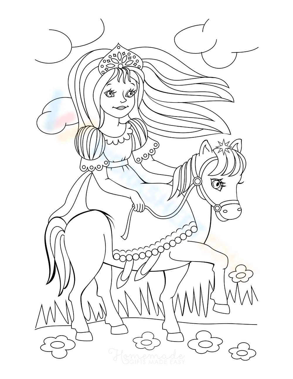 Princess riding horse worksheet