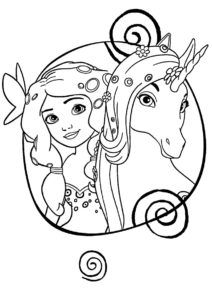 Princess riding a unicorn coloring page