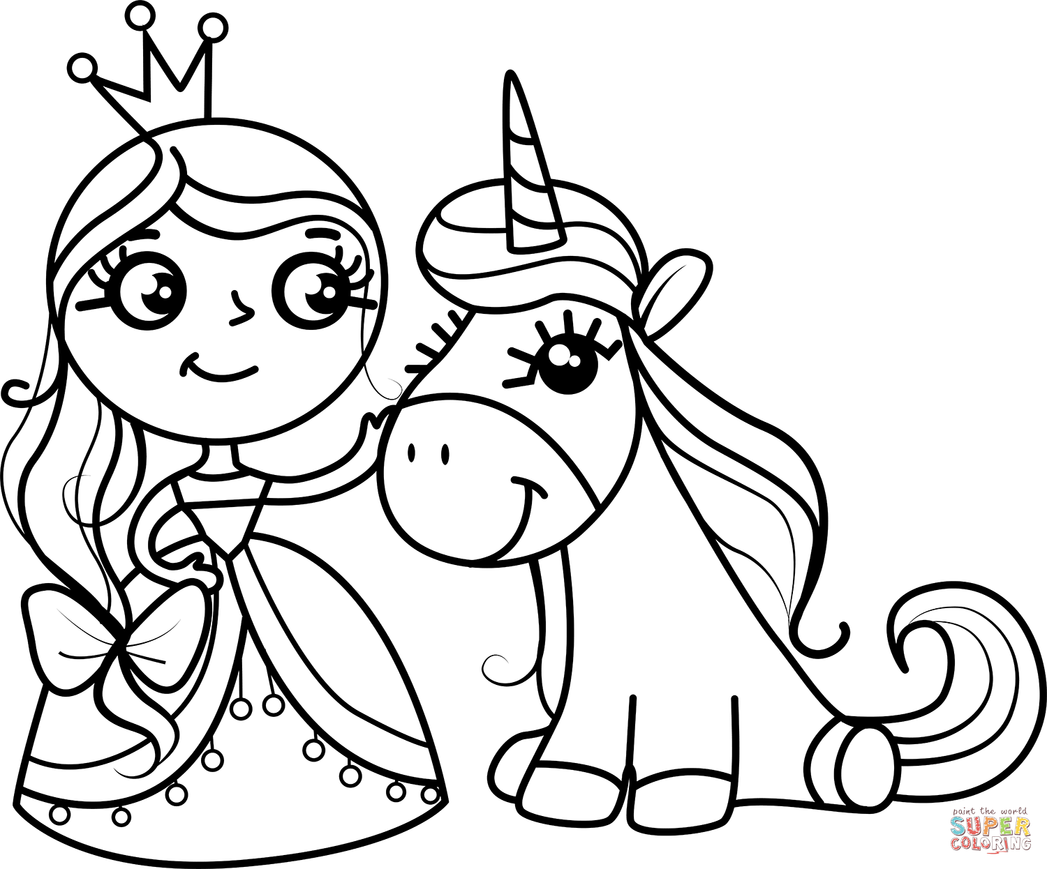 Princess and unicorn coloring page free printable coloring pages