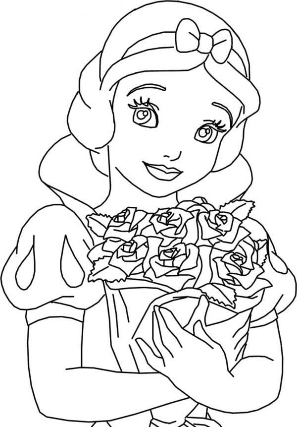 Snow white holding bouquet of rose coloring page color luna rose coloring pages love coloring pages funny coloring book