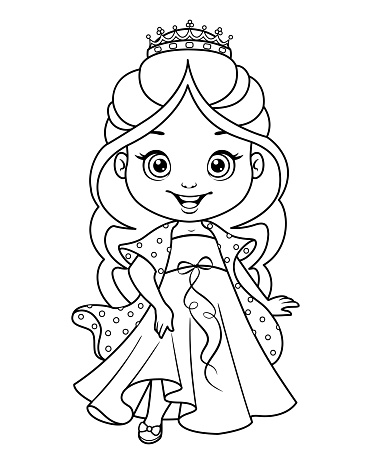 Little princess cinderella coloring page black and white cartoon illustration stock illustration