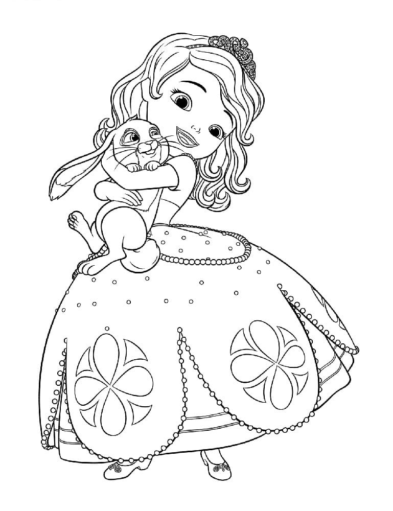 Princess sofia with a rabbit coloring page