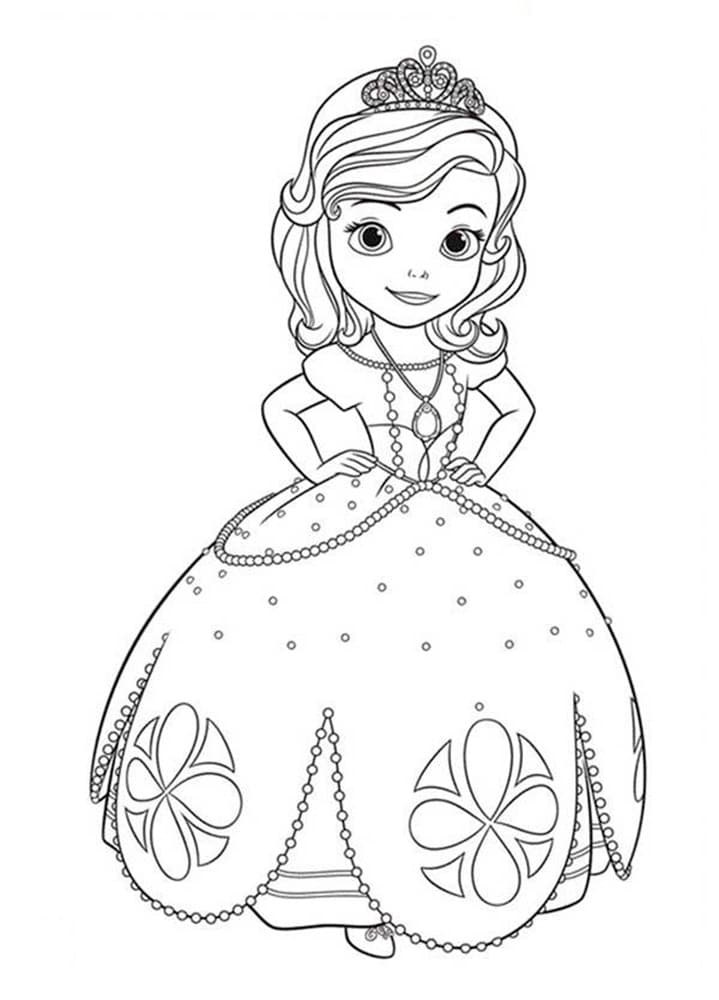 Little princess sofia in a festive dress coloring page