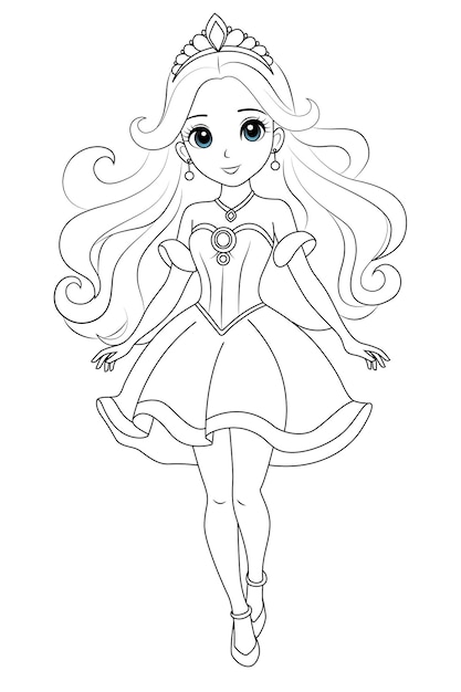 Premium vector coloring page cute princess flat vector outline for kids coloring book