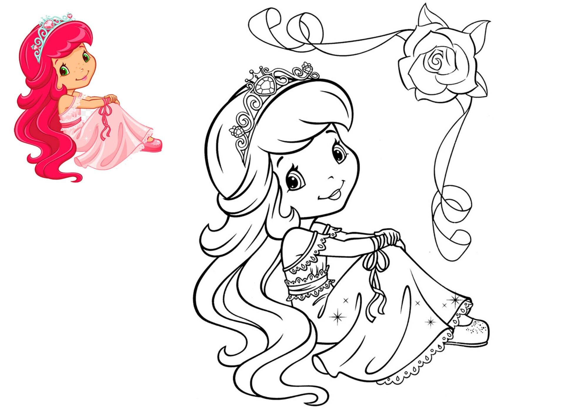 Coloring book strawberry shortcake pages with colored examples