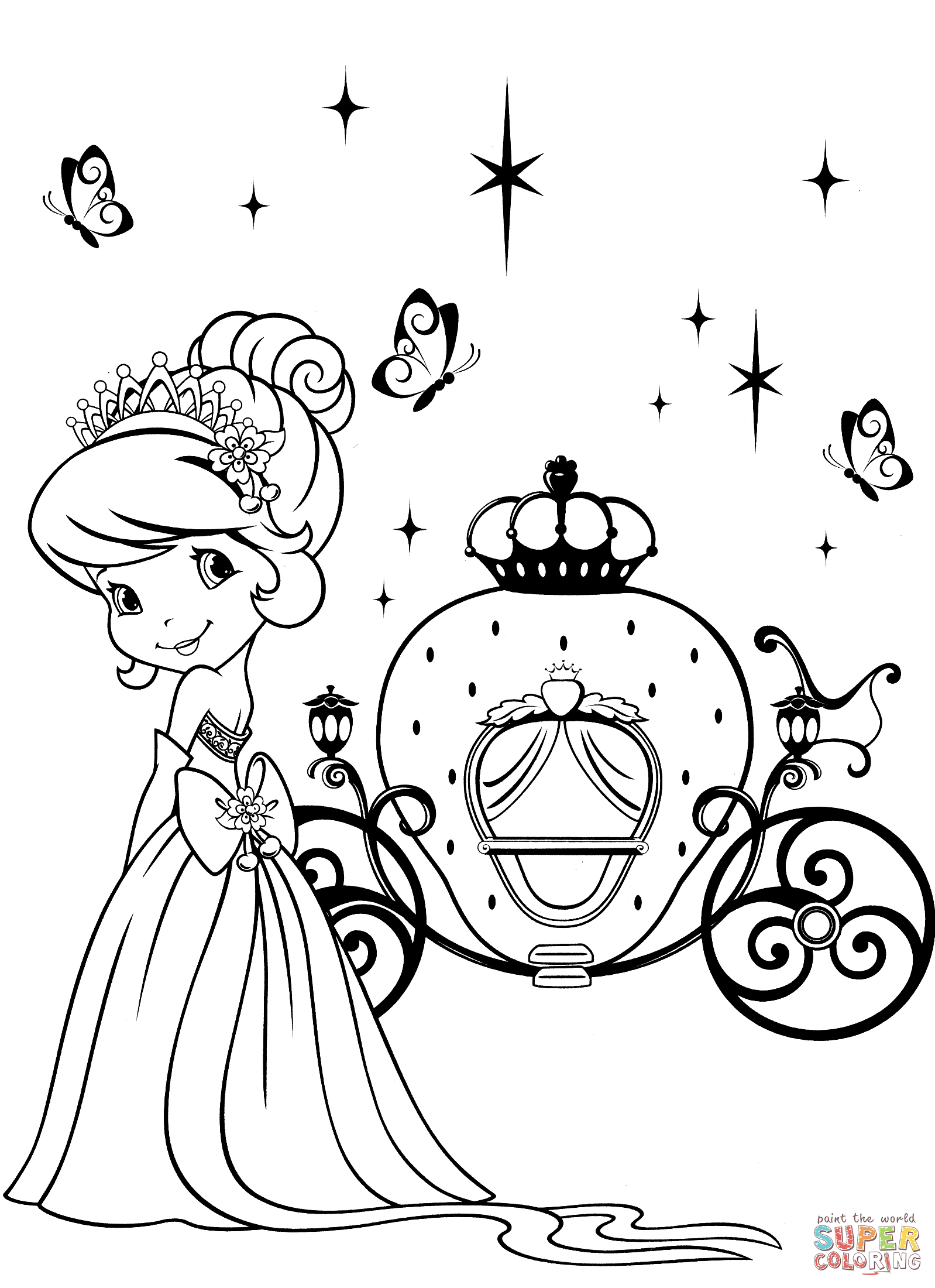 Strawberry shortcake and magical carriage coloring page free printable coloring pages