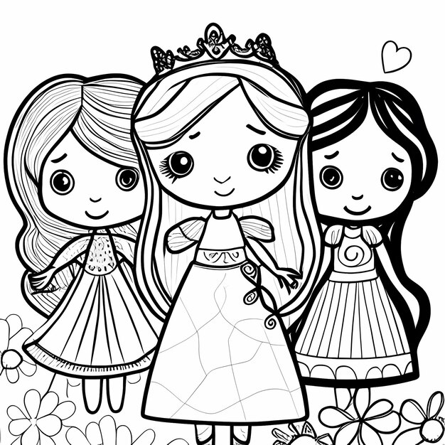 Premium ai image magical princess and friends printable coloring pages with thin lines for kids