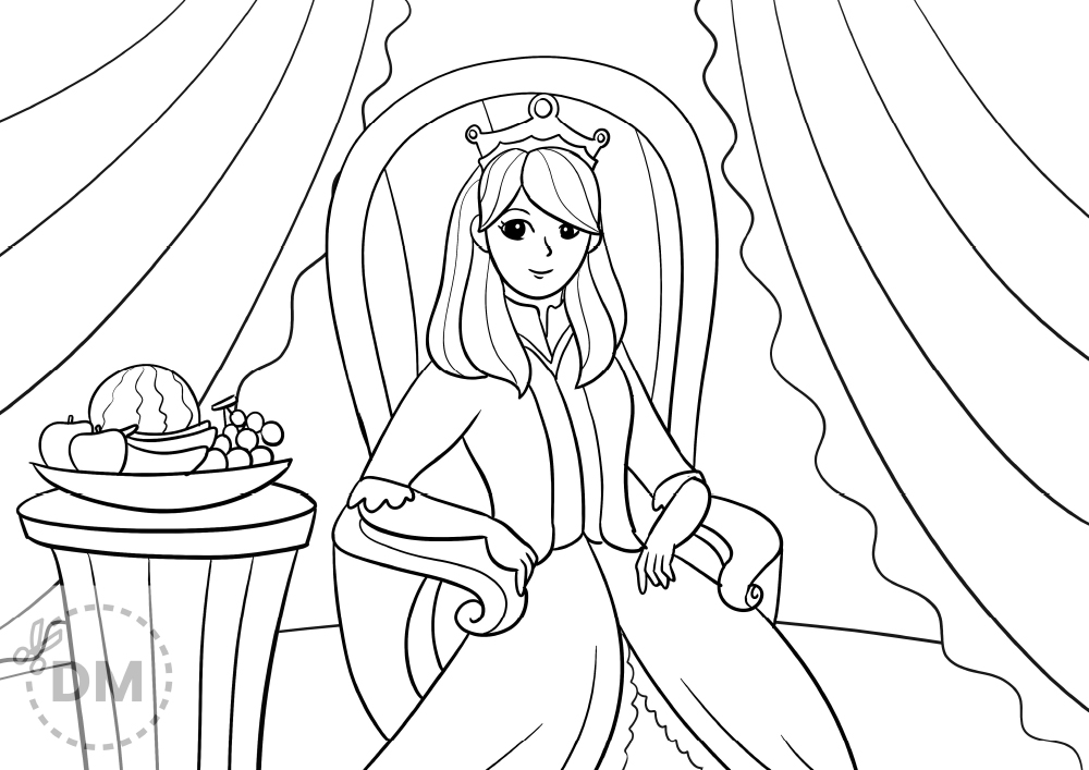 Pretty princess and rabbit coloring page