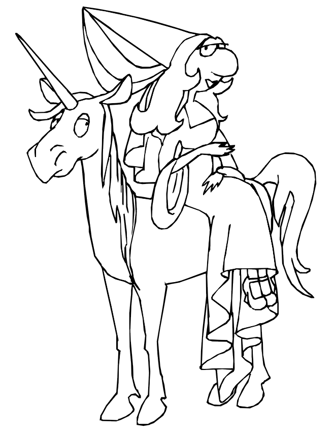 Unicorn coloring page princess sitting on unicorn