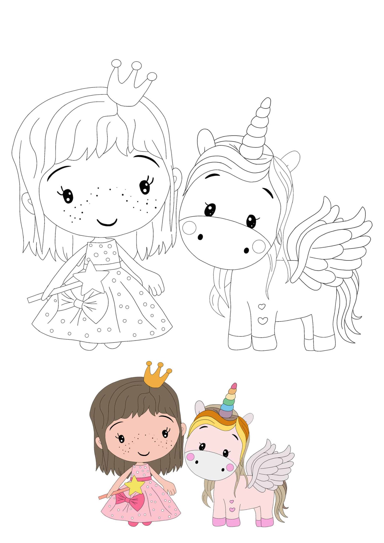 Princess and unicorn coloring pages