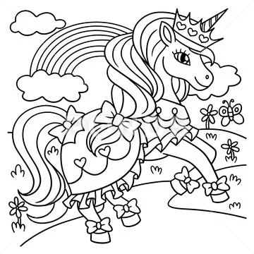 Unicorn princess coloring page for kids graphic