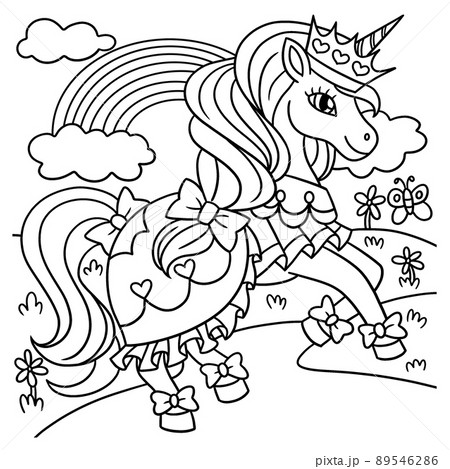 Unicorn princess coloring page for kids