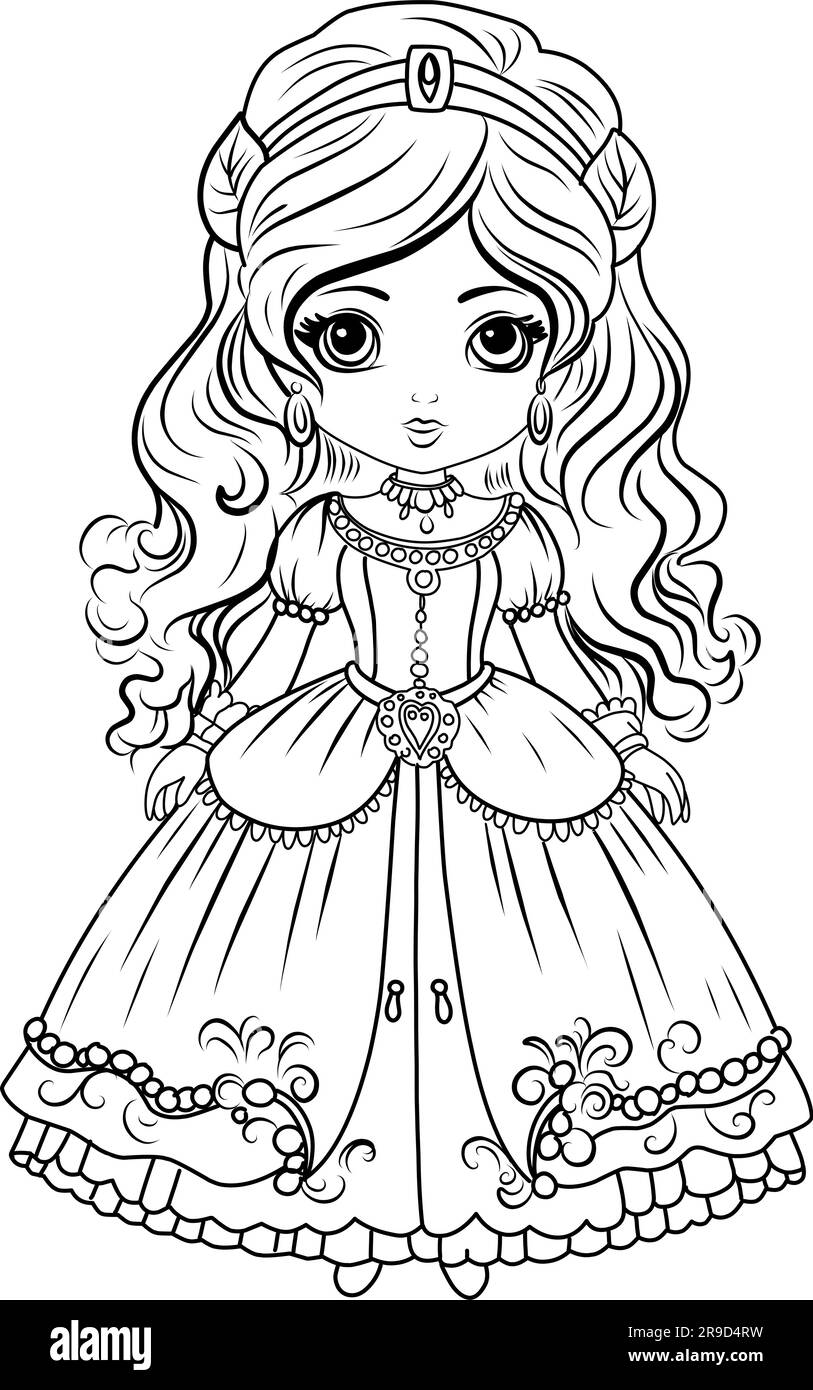 Princess coloring page coloring page princess in a crown and royal clothes stock vector image art