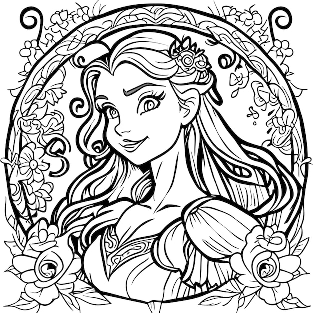 Premium vector beautiful princess coloring pages vector art white background coloring book line art