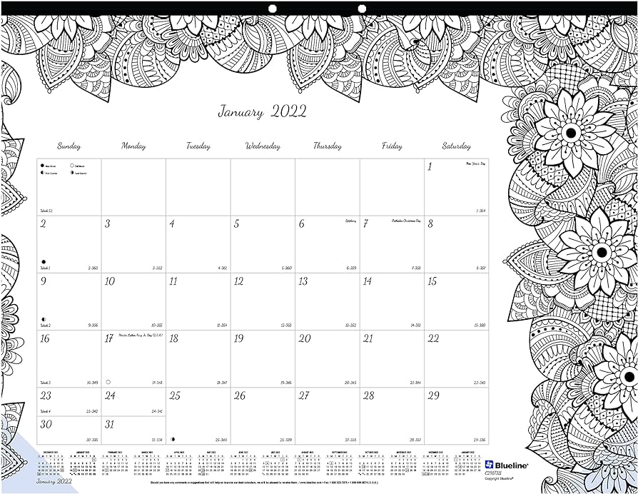 Blueline calendãrio de mesa de colorir mensal doodleplan meses janeiro a dezemo x cm botanica designs c