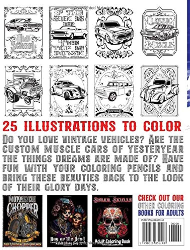 Muscle cars classic trucks vintage hot rods adult coloring book vintage car lovers stress relieving designs for relaxation and fun