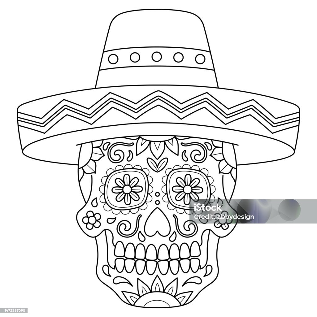 Vetores de desenho de dia de los muertos para colorir isolado para crianãas e mais imagens de caveira