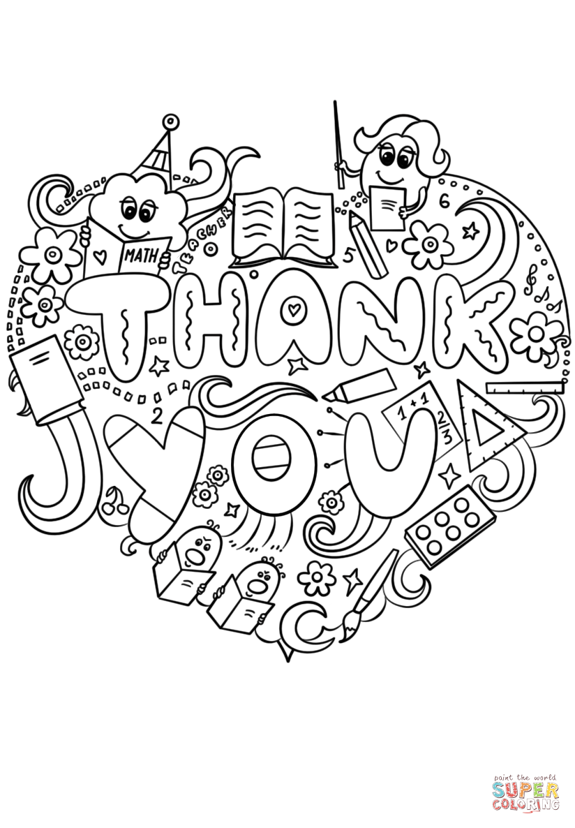 Thank you teacher doodle coloring page free printable coloring pages