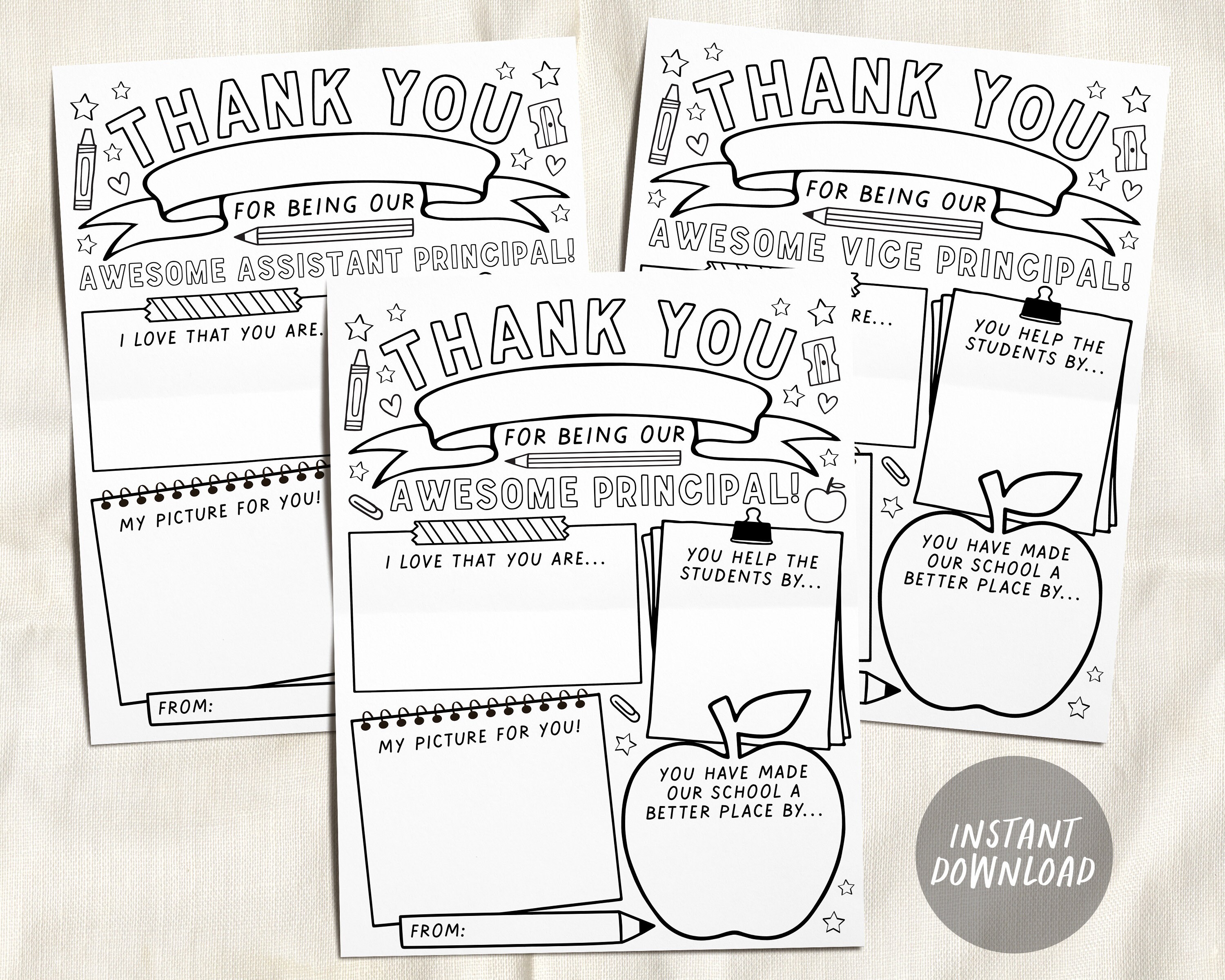 Principal appreciation day thank you printable vice assistant principal coloring page survey elementary kindergarten end of school year