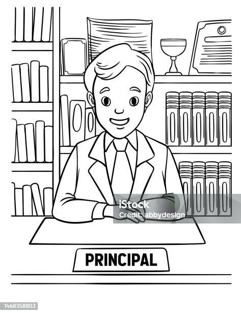 School principal isolated coloring page for kids stock illustration