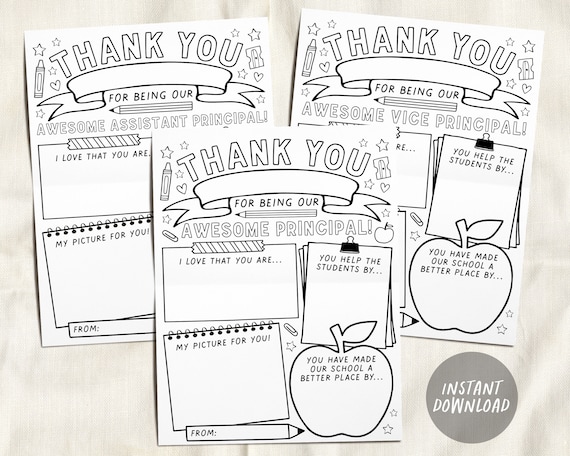 Principal appreciation day thank you printable vice assistant principal coloring page survey elementary kindergarten end of school year