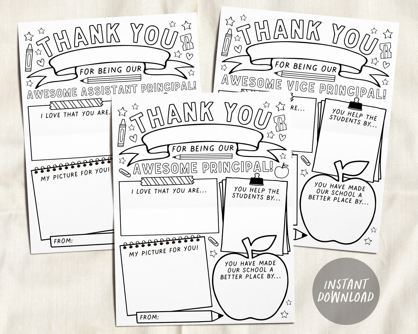 Principal appreciation day thank you printable vice assistant princip â puff paper co