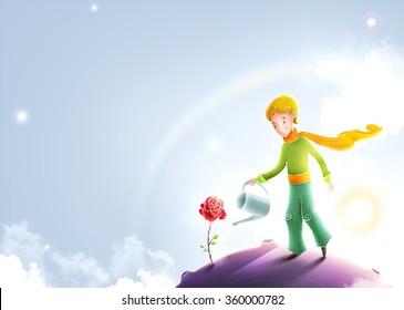 Little prince watering rose le petit stock illustration