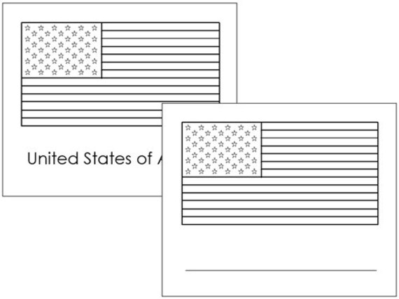 Flags of the united states of america blackline masters geography printable montessori cards digital download download now