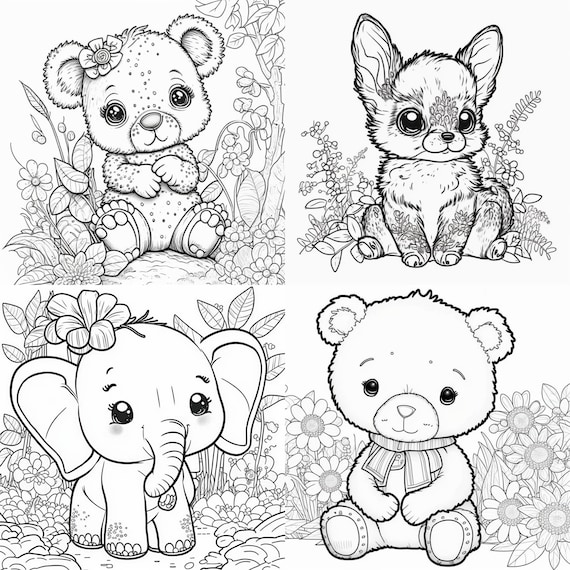 Baby animal coloring pages printable coloring book cute coloring pages for kids printable digital coloring digital download