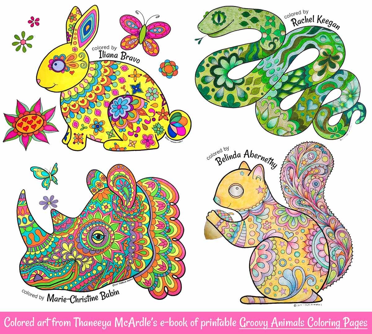 Groovy animals coloring pages