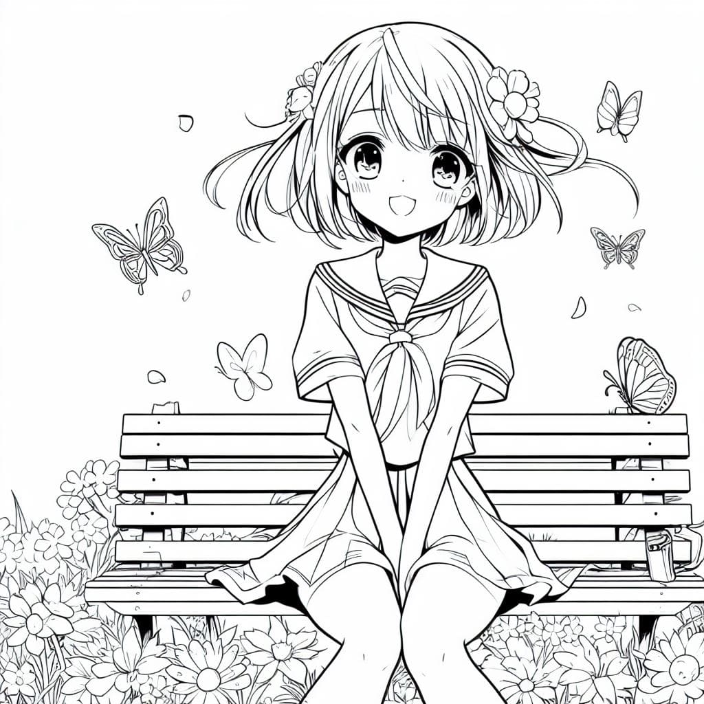 Cute anime girl coloring page