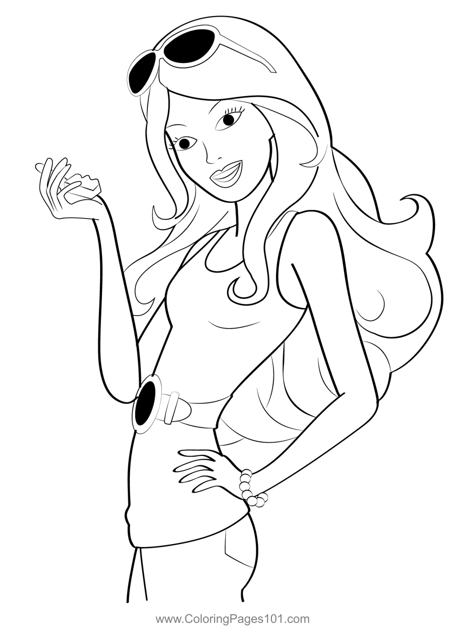 Close up barbie coloring page for kids