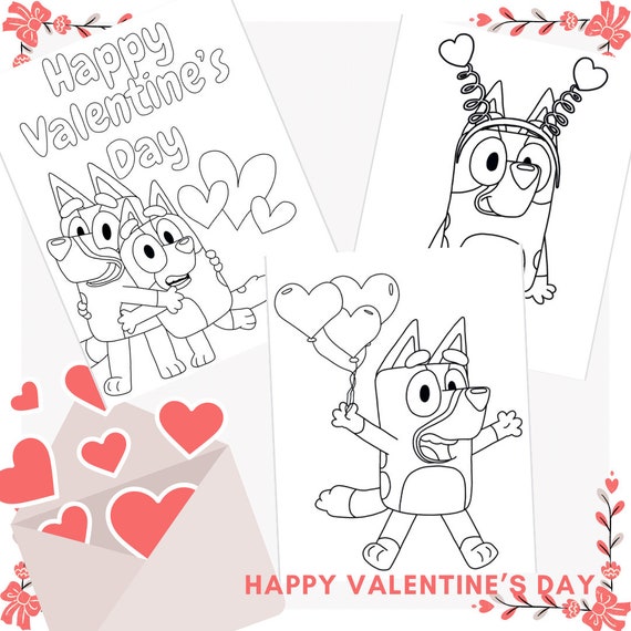 Bluey valentine coloring pages pack digital download holiday sheets for kids print at home preschool activities download now