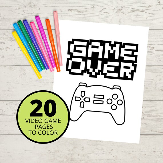 Kids coloring pages video game sheets gamer wall art print at home game art boys and girls coloring sheets digital download diy