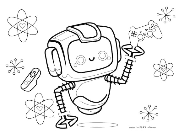 Robot game pin the controller on the retro robot birthday party game free robot coloring page instant download you print