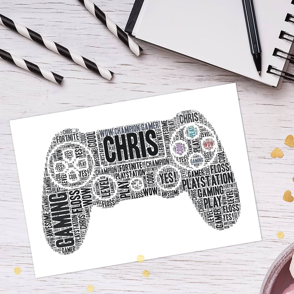 Personalised playstation ntroller gaming word art print