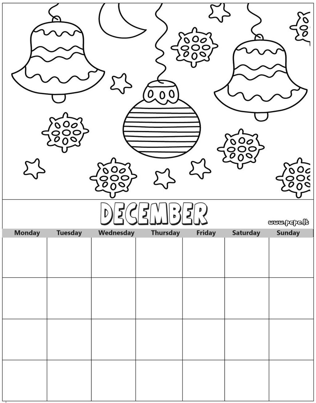Calendar coloring page